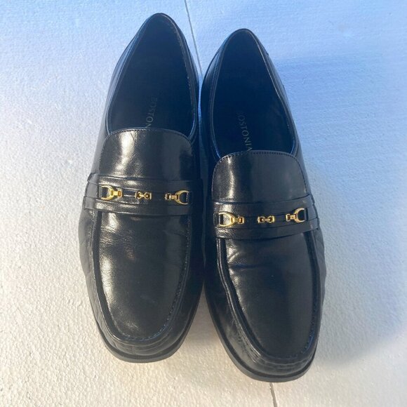 Bostonian Mens SZ 11 Black Leather Loafers Gold Tone  Horse Bit Office Dress - Picture 1 of 8